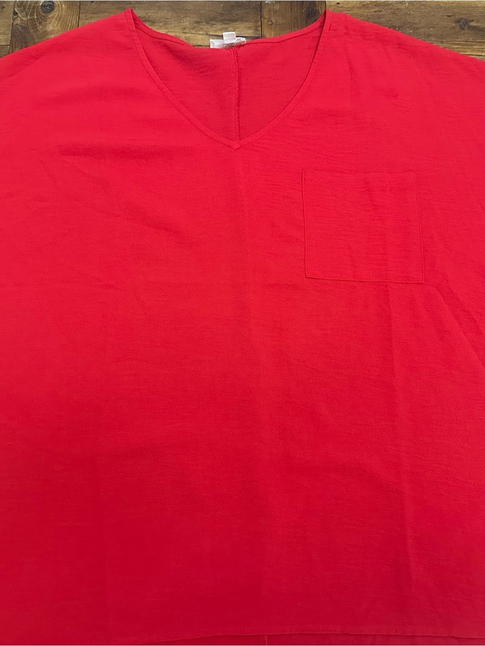 LA MIEL Red V-Neck Pocket Blouse- oversized fit